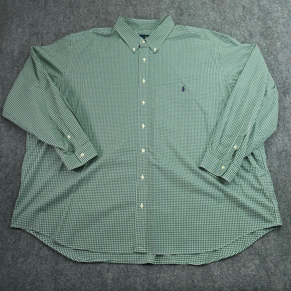 Ralph Lauren‎ Shirt Mens 4XB Big Green Gingham Pony Long Sleeve Button Down